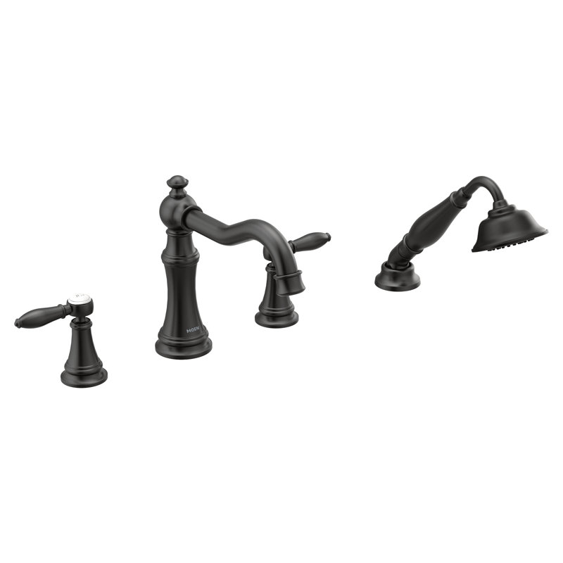 Weymouth Double Handle Deck Mounted Roman Tub Faucet Trim with Diverter and Handshower, Matte Black