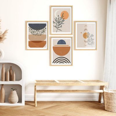 Art mural encadré, ensemble de galerie, art abstrait bleu et blanc, motifs géométriques modernes et décoratifs multicolores pour le salon, le bureau, la chambre à coucher