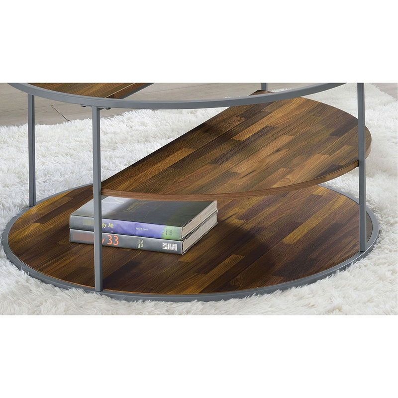 Table basse à 3 niveaux style industriel gris et noyer