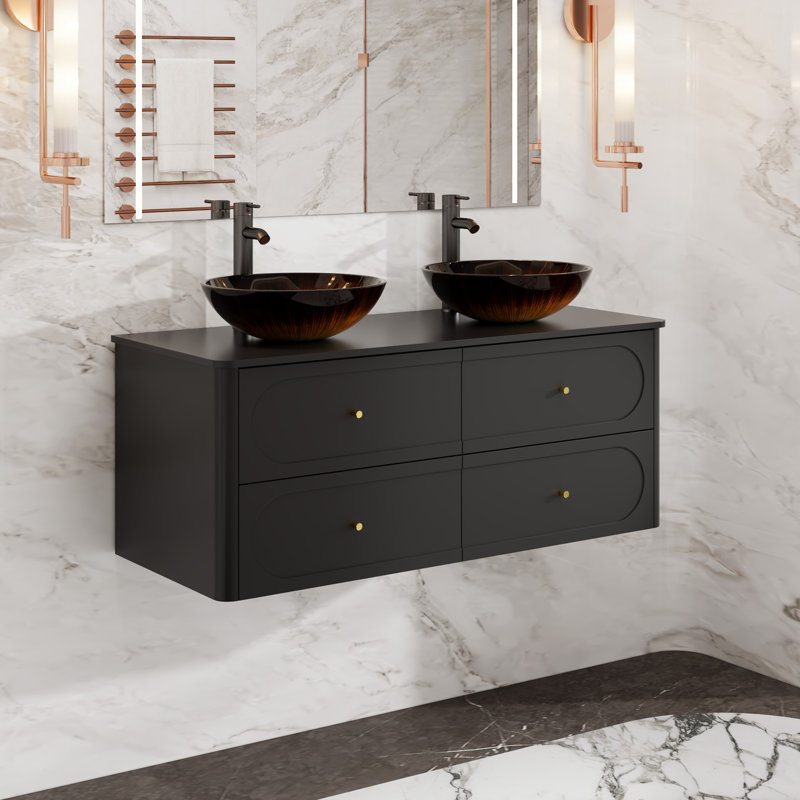 Meuble-lavabo mural de 48 pouces avec lavabo et robinetterie, Black