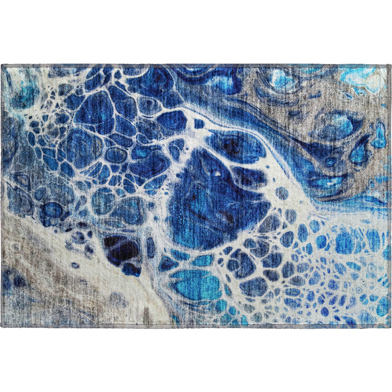 Premium Machine Washable Prisco Navy Rug, Rectangle 1'8" x 2'6"