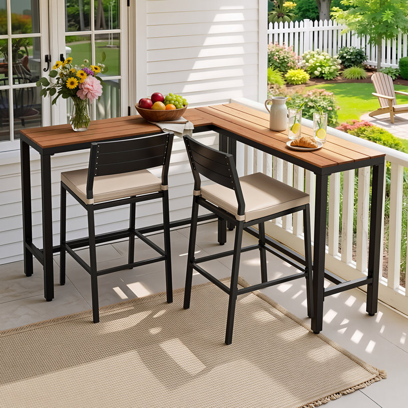  4 - 8 Person L-Shaped Metal Bar Table, Brown