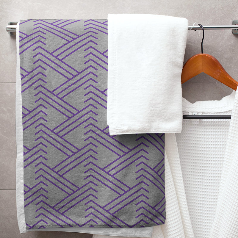Serviette de bain zigzag classique, Violet / gris
