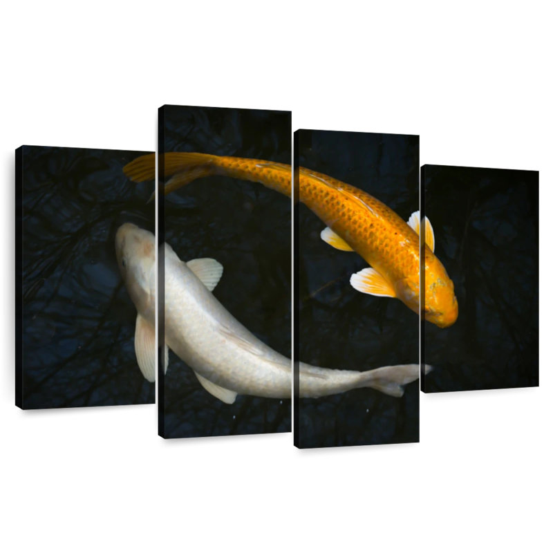 Brampt argent et or Koi, H 22 po x l 36 po