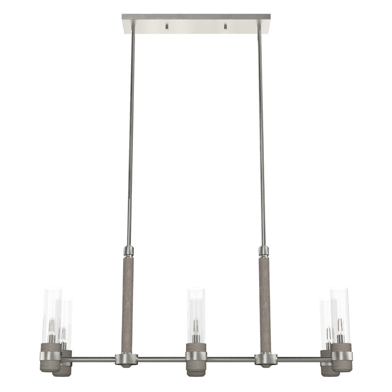 River Mill 6 - Light Kitchen Island Linear Chandelier, Brushed Nickel