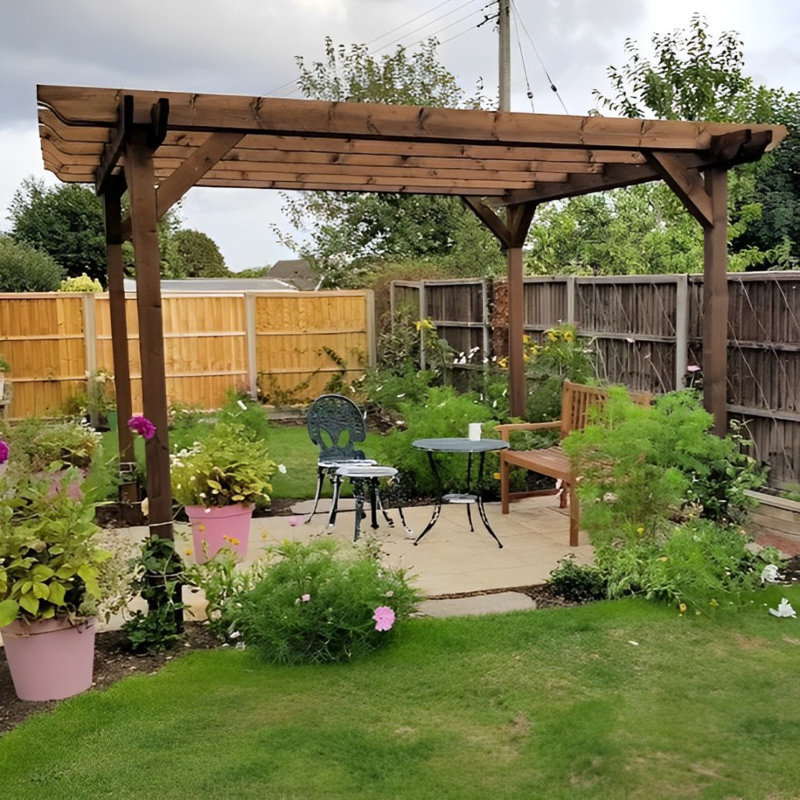 Baudoin Solid Wood Pergola, 6 ft x 6 ft, Rustic Brown