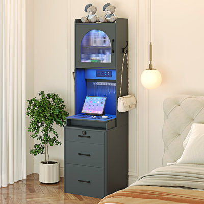 Tall Dressing Table with Motion Sensor 3-colour lighting, Foldable Cosmetic Mirror, Charging Socket,