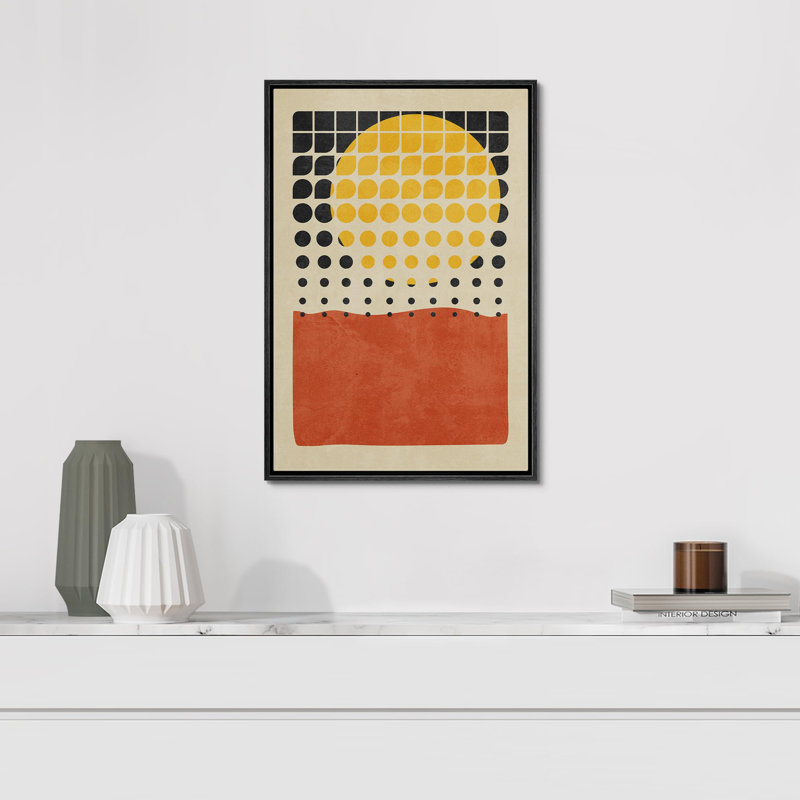 Motif de points géométriques quadrillés de soleil mid-century, impression sur toile, H 24 po x l 16 po x P 1,5 po, Noir