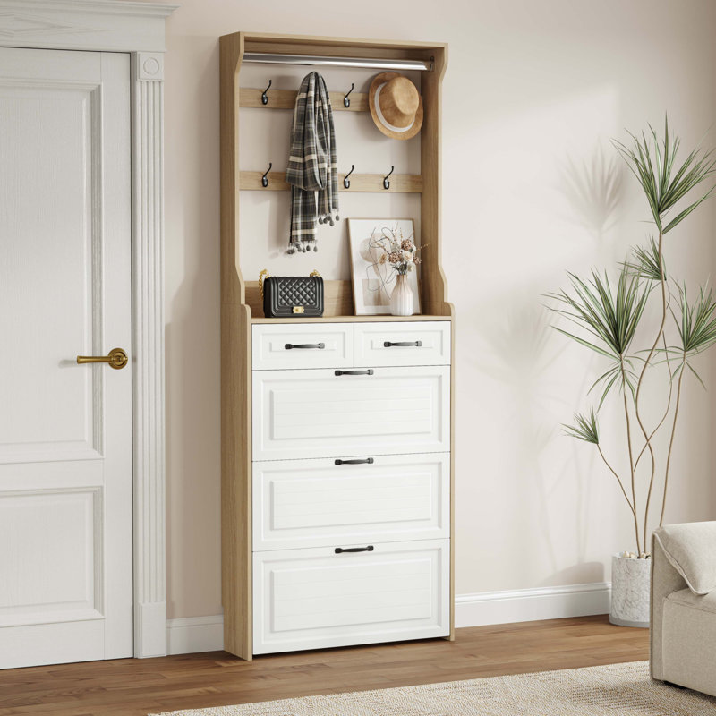 Shoe Cabinet With 3 Doors And 2 Drawers, White/Brown