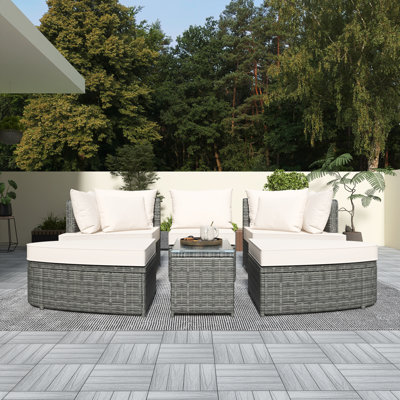 Ensemble de canapé d'extérieur en osier 6 pièces avec table basse