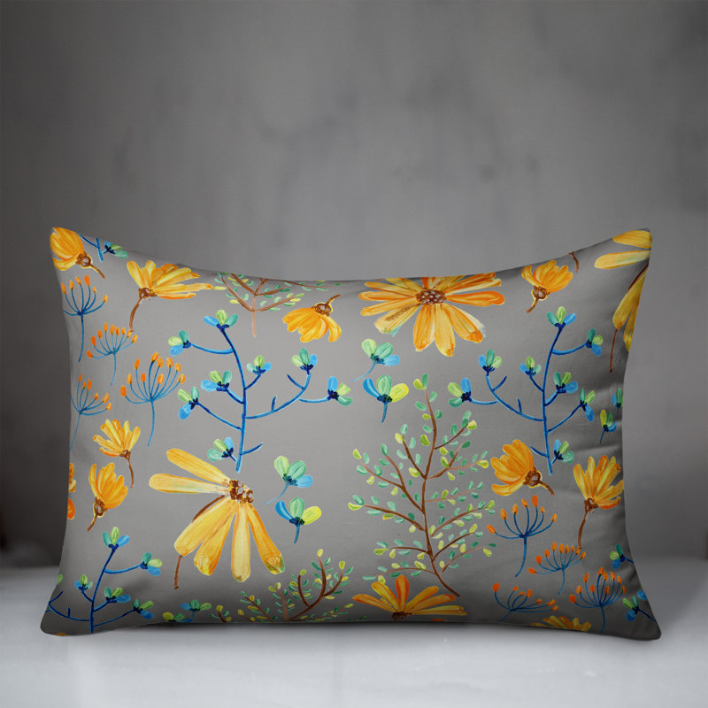  Coussin décoratif floral intérieur / extérieur en polyester, H 18 po x l 25 po, Gris