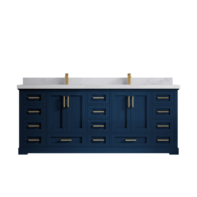 Ensemble de meuble-lavabo double 84 po Huette, Calacatta Nuvo, Bleu