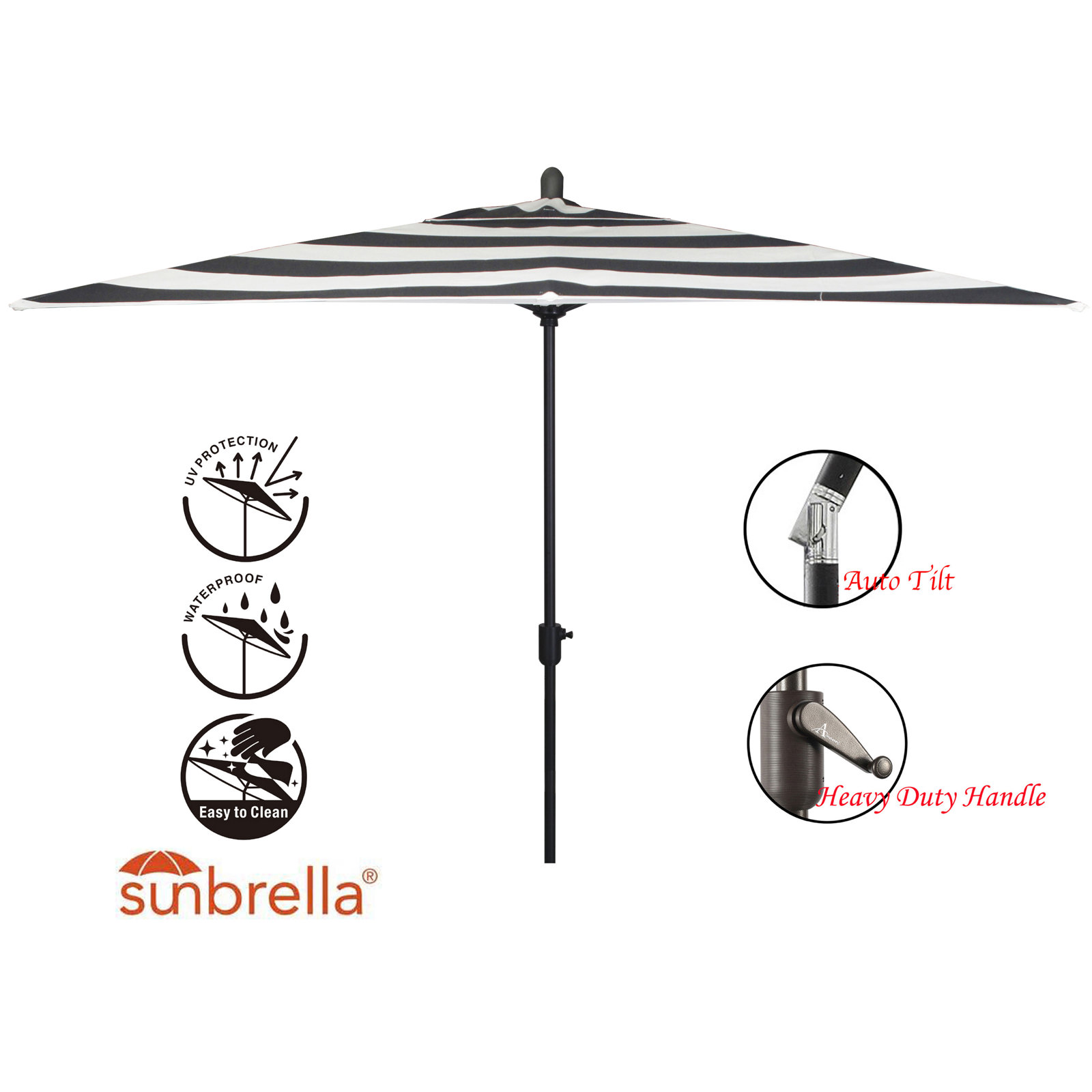 Olivier 9.7' Umbrella, Black Sapphire, Black Stripe Sunbrella®