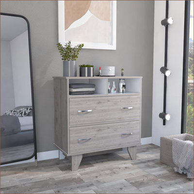 Commodes à double tiroir avec 2 tablettes, gris clair moderne / blanc | Gris clair | Panneau de particules