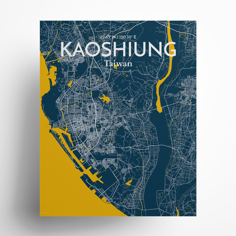 Kaoshiung City Map In Amuse - No Frame Print, 20cm H x 16cm W x 0.05cm D