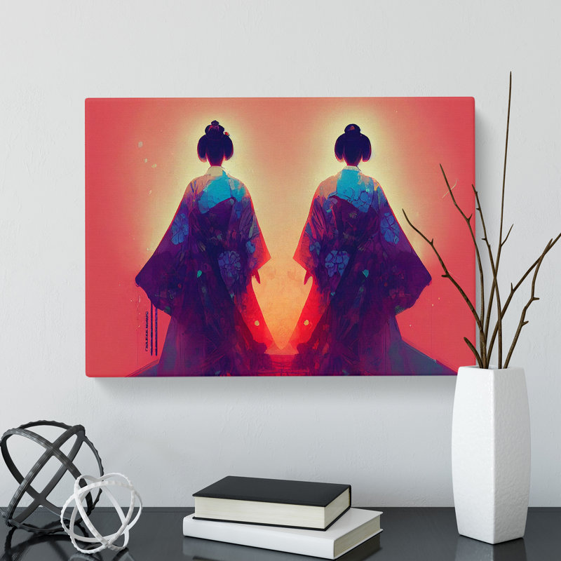Two Geisha - Wrapped Canvas Print, 35cm H x 50cm W x 3cm D