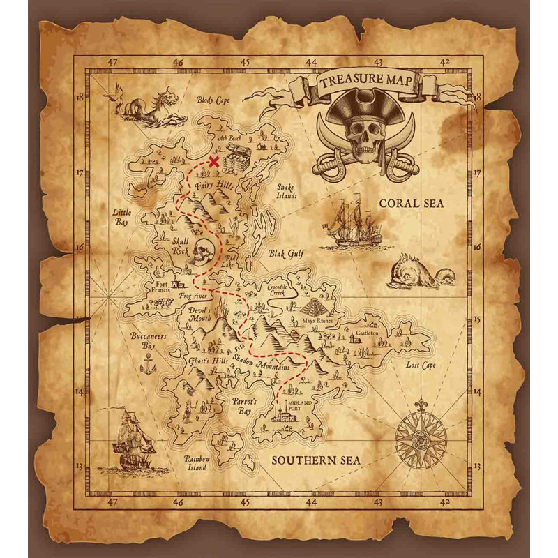 Beige Brown Rustic Pirate Map Queen Duvet Cover Set