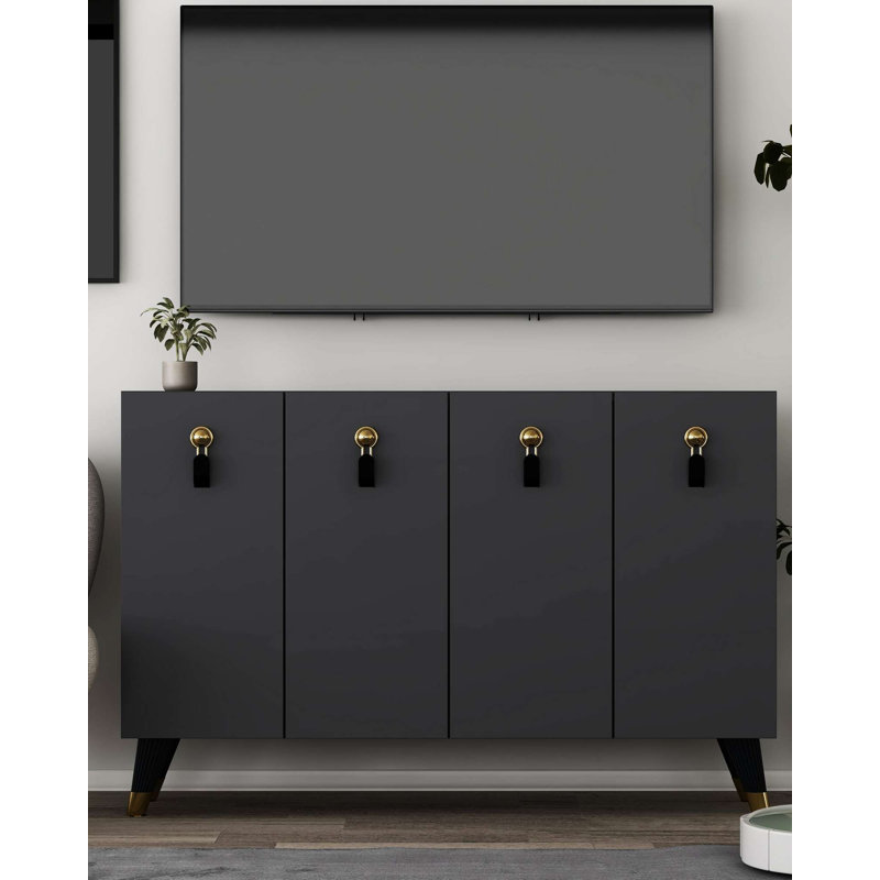 Modern Console Table, Anthracite & Gold, 47.2 x 31.5 x 11.6 inches | 100% Melamine Coated Particle Board, Thickness: 0.7 inches | Wall-Mountable with Numerous Shelves, Stylish & Functional for Living Room or Entryway