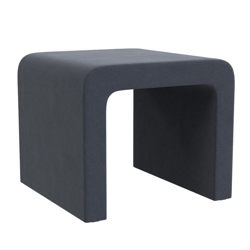 Ari Ottoman Footstool, Arc Shape With Rust Orange Chenille, 22 Inch, Steel Blue Velvet