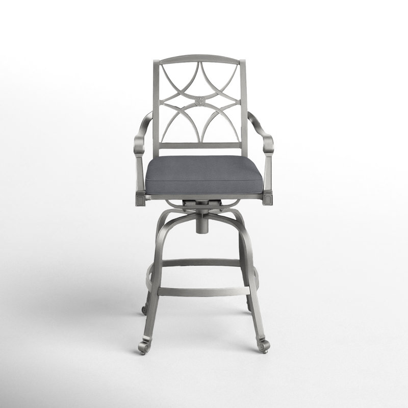 Wiltshire Outdoor Swivel Bar Stool, Denver Scarlett Sunbrella®, Pewter, 30.25"