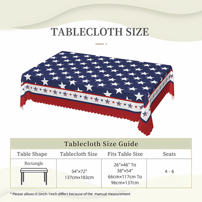 Independence Day Red White Blue Polyester Tablecloth, Blue/White Starburst
