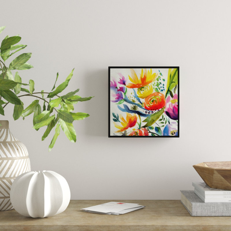 « summer spectrum iv », peinture sur toile, Cadre flottant noir, H 13,7 po x l 13,7 po x P 1,75 po
