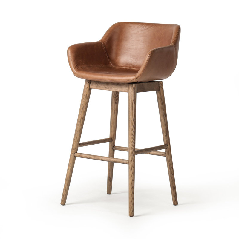 Hannah Swivel Stool, Bar Stool (30.5" Seat Height), Sonoma Chestnut/Genuine Leather, Amber Ash