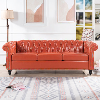 84.65" Chesterfield Rolled Arm 3-Seater Sofa