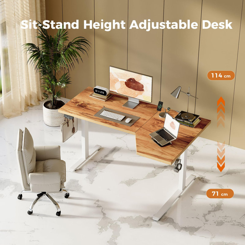 Adjustable Metal Base Standing Desk, Brown/White