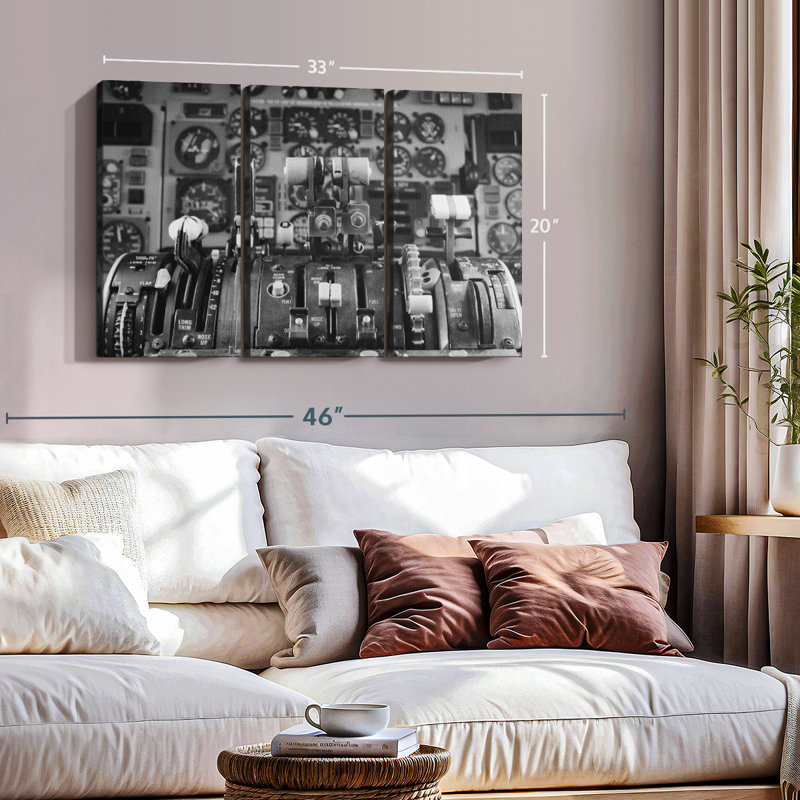 «Retro Cockpit Air plane» sur toile, H 20 po x l 33 po