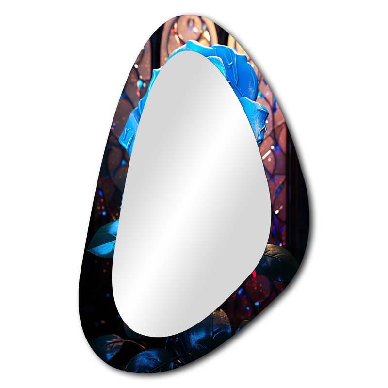 Holy Blue Church Rose - Rose Unique Shape Decorative Mirror, Traditional Asymmetrical Large Wall Mirror, Printed Metal Art