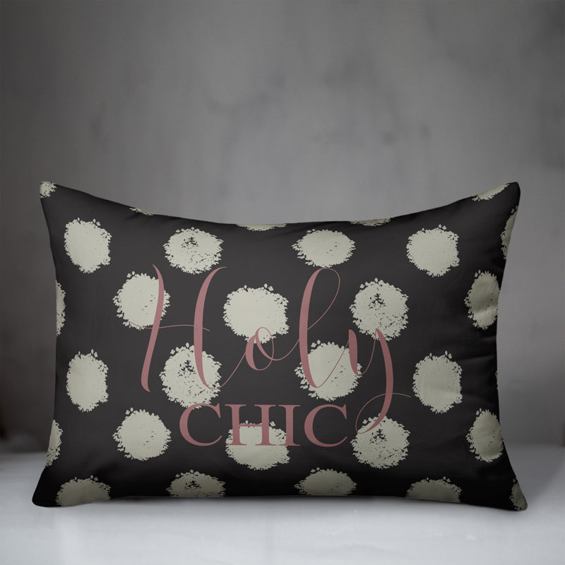 Coussin lombaire rectangulaire à pois, Blanc / noir