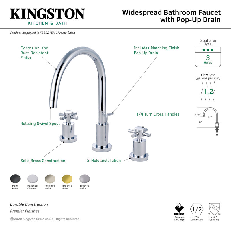 Robinet de salle de bain espacé Concord, Nickel poli