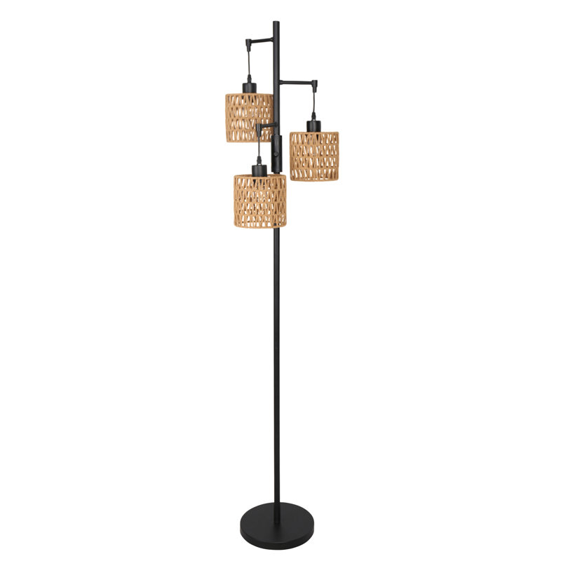 Asiel 65'' Dimmable Black Industrial Tree Floor Lamp with 3 Bulbs Included