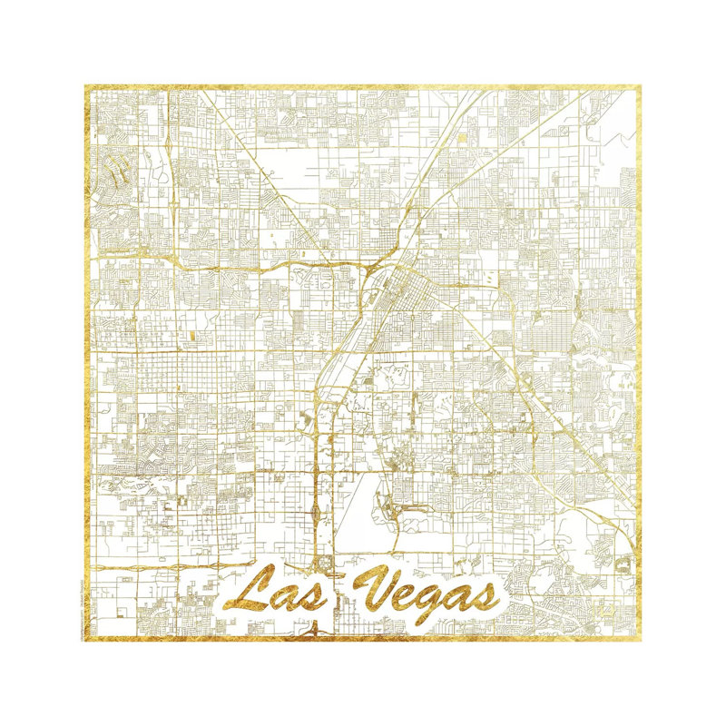 Las Vegas Gold Leaf Urban Blueprint Map by Hubert Roguski - Wrapped Canvas Gallery-Wrapped Canvas Giclée