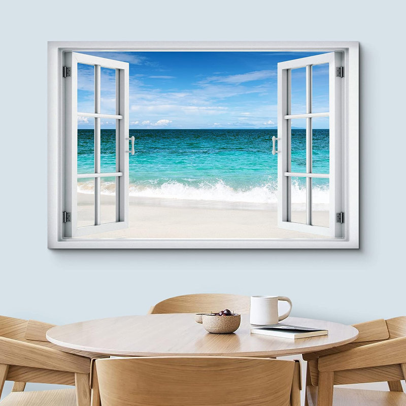 Bleu sarcelle tropical, bleu, océan, rivage, horizon, nature sauvage, sur toile, H 12 po x l 18 po x P 1,5 po