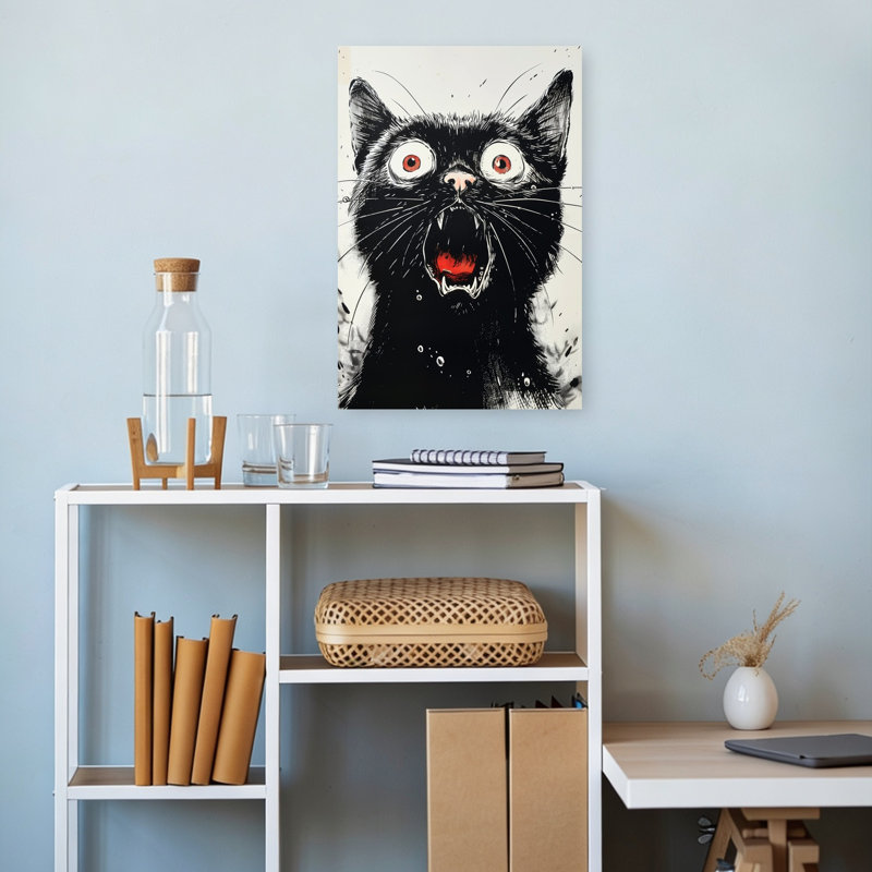 «Screaming Black Cat», art mural contemporain, H 18 po x l 12 po