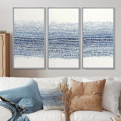 Blue And Beige Oceanic Seaweed  - Coastal Wall Art Set