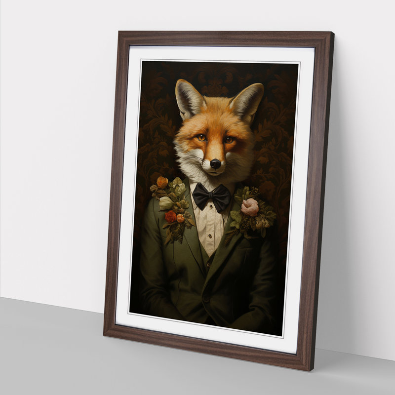 Fox Renaissance - Single Picture Frame Print on Wood, Walnut, 46cm H x 34cm W x 2cm D