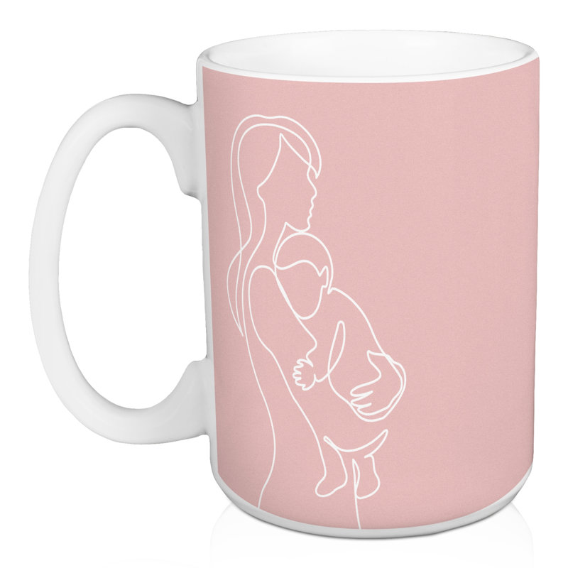 Maman et enfant dessin au trait tasse