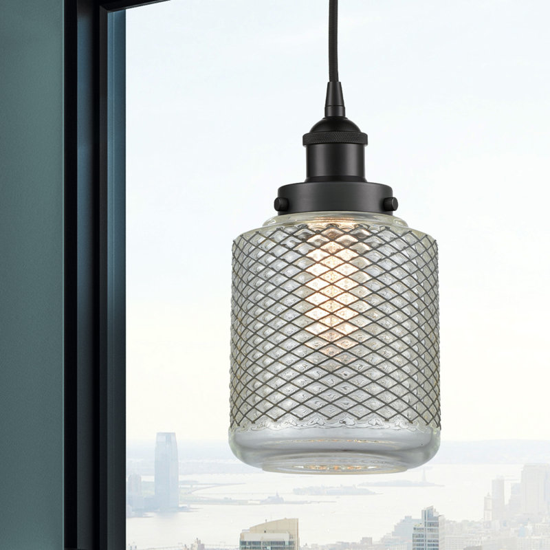 Luminaire suspendu cylindrique à 1 lumière Iyana, Noir mat