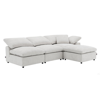 Ivory Linen 4Pcs Modular Sectional W/Ottoman