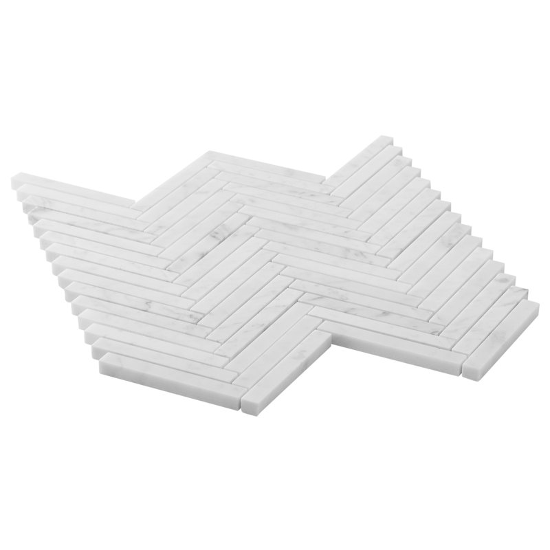 Carrara 1x6 Stacked Honed Marble Mosaic Floor and Wall Tile, 0.47" W x 3.85" L, Honed, Herringbone / Chevron
