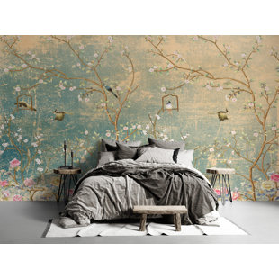 Papier peint adhésif rétro chinoiserie rétro sur fond grunge