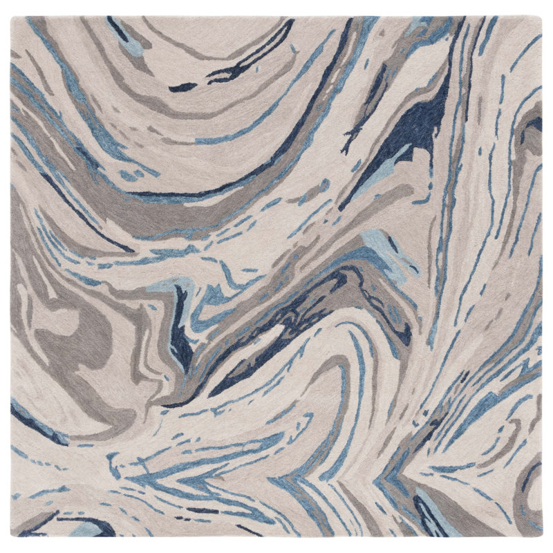 Soho Hand Tufted Wool/Cotton Abstract Rug in Blue/Gray, Square 6'