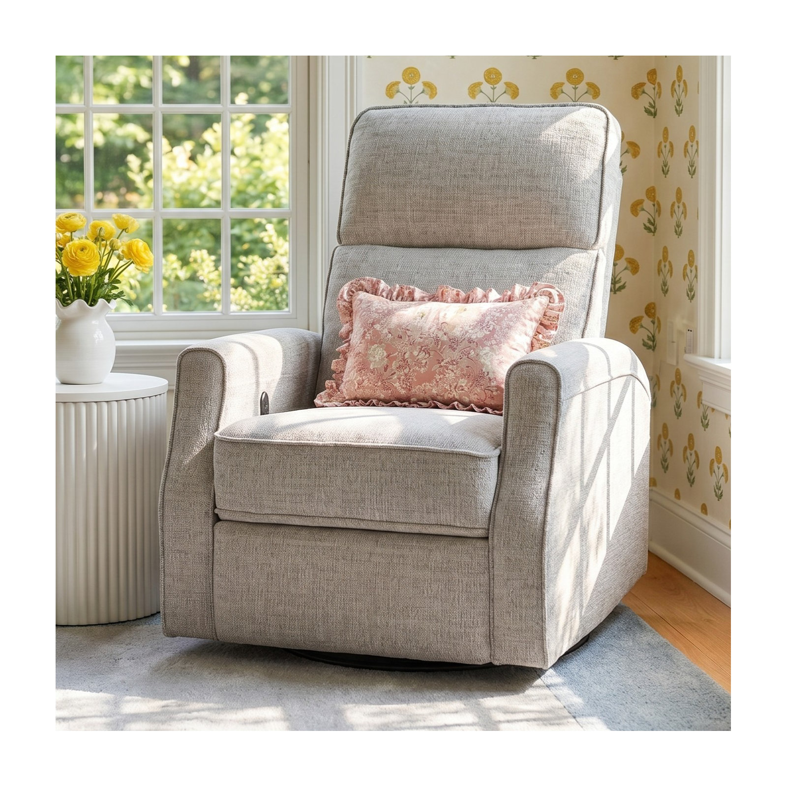Pomeline Upholstered Swivel Recliner, Wheat Polyester