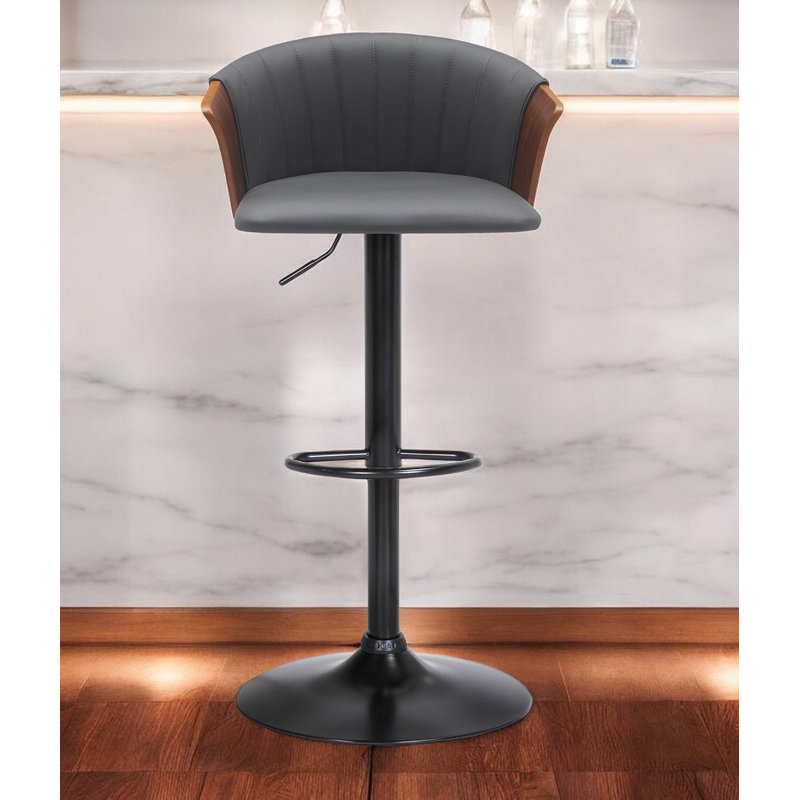 Jerahmy Modern Adjustable Swivel Metal Bar Stool, Gray/Brown