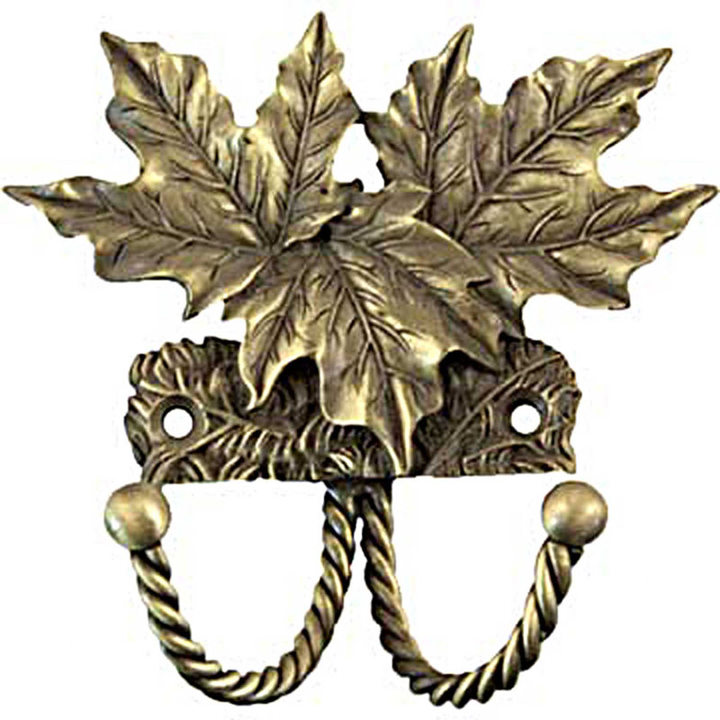 Crochet décoratif pour feuille d’érable murale, Laiton antique