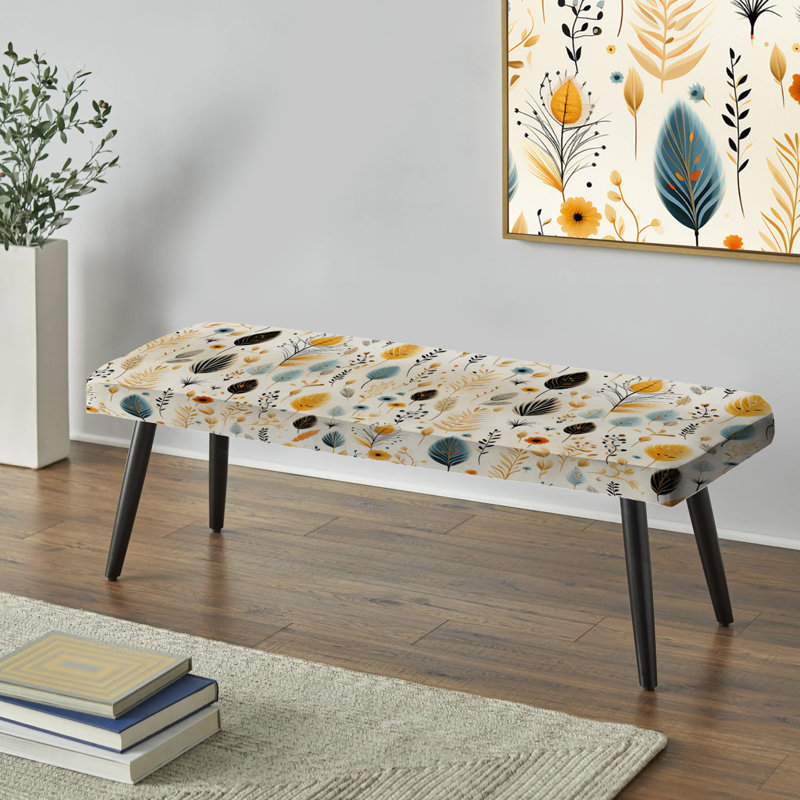 Earthy Elegance Boho Pattern IV - Floral Upholstered Black Bench