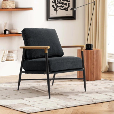 Dajauna Midcentury Modern Upholstered Metal Frame Chenille Arm Accent Chair